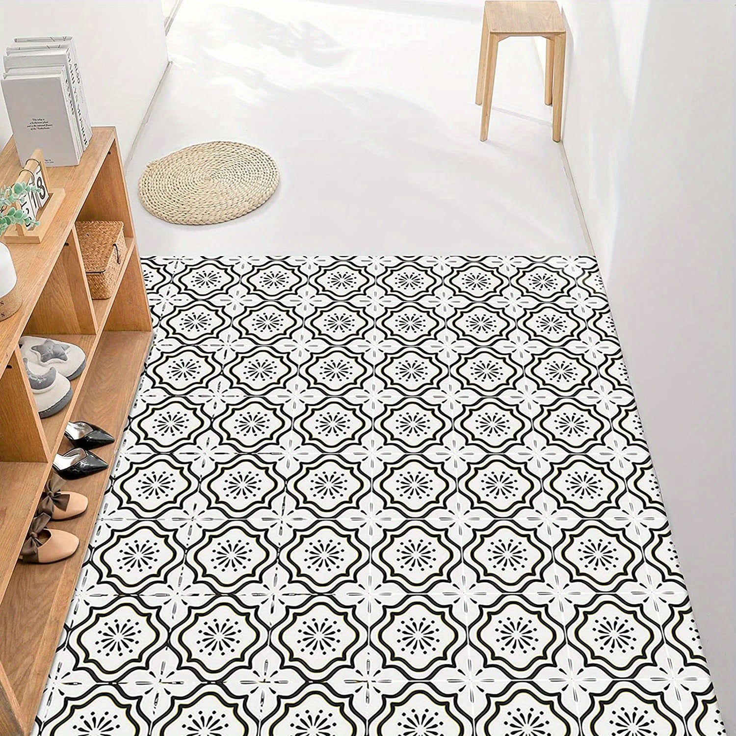 10pcs Grey Flower Floor Tiles Peel & Stick PVC Waterproo...