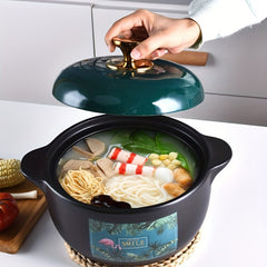 Flamingo Leaf Pattern Porcelain Stockpot Heat Resistant Cooking Pot