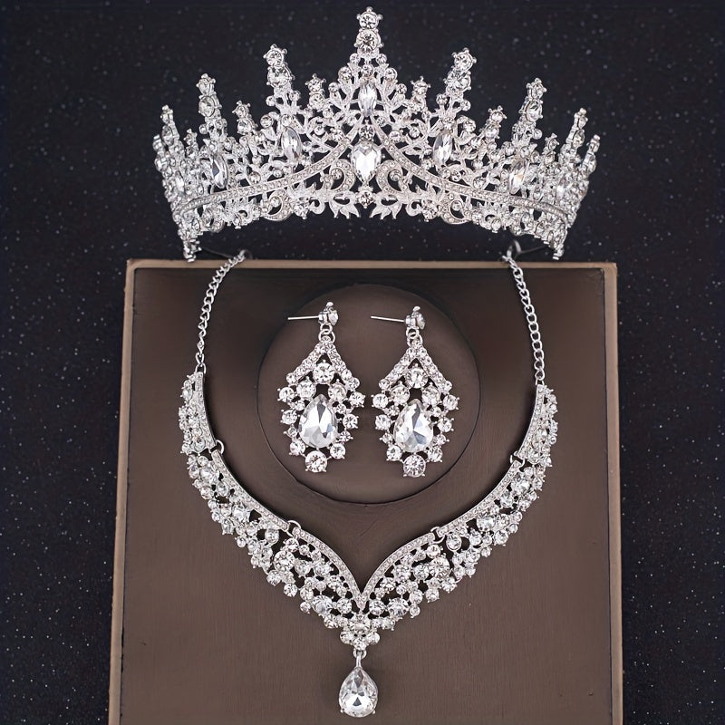 Baroque Bridal Crown Jewelry Set Rhinestone Crystal Tiara