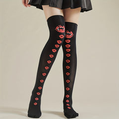 Lips Print Thigh High Socks Halloween Cosplay Over-The-Knee Socks