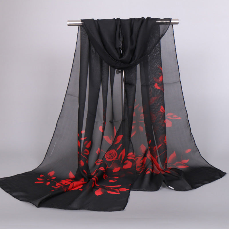 Print Silk Scarf Lightweight Neck Scarfs Vintage Hair Wrap