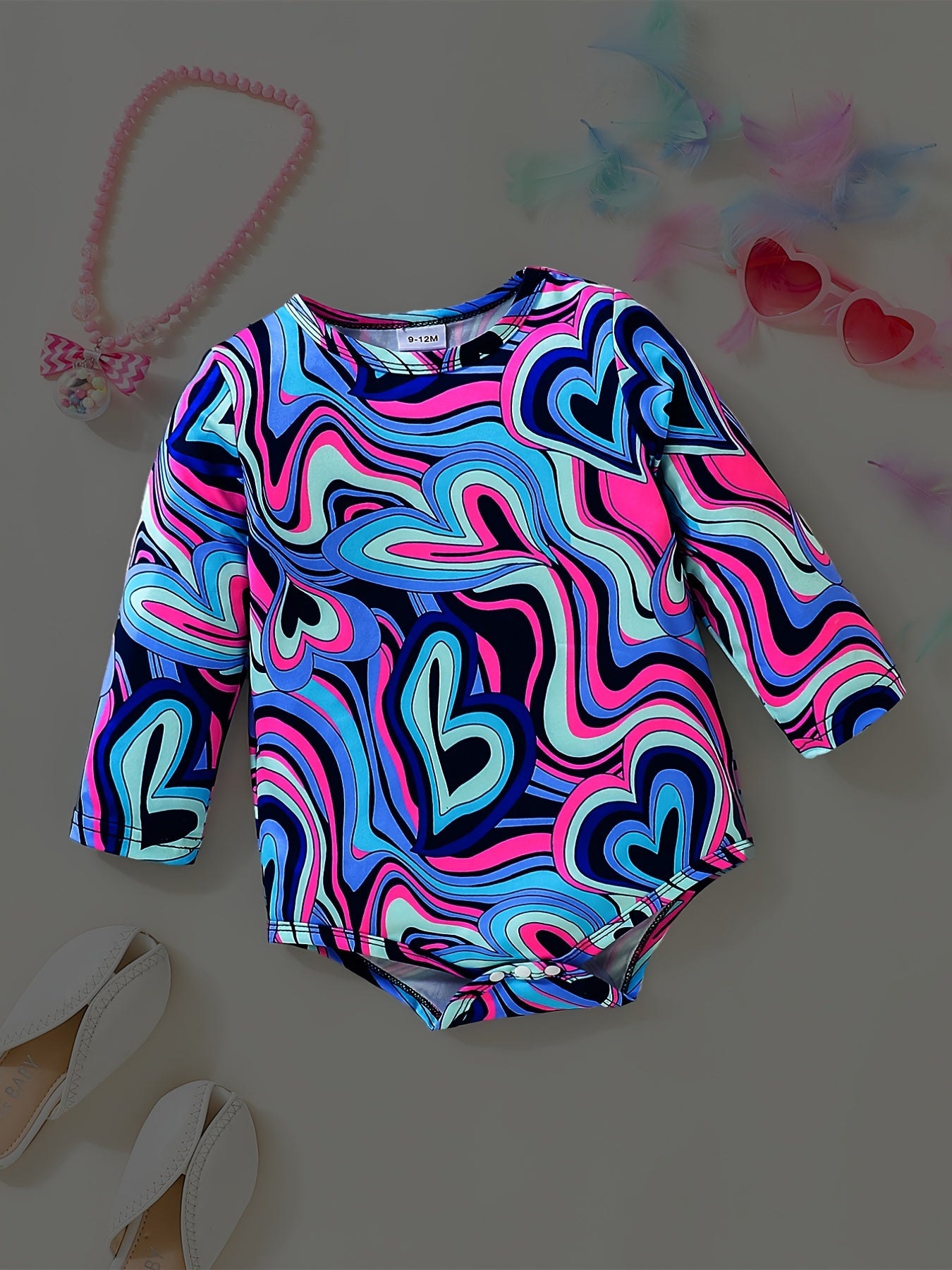Baby Girls Heart Print Long Sleeve Onesie Triangle Romper Clothes