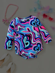 Baby Girls Heart Print Long Sleeve Onesie Triangle Romper Clothes