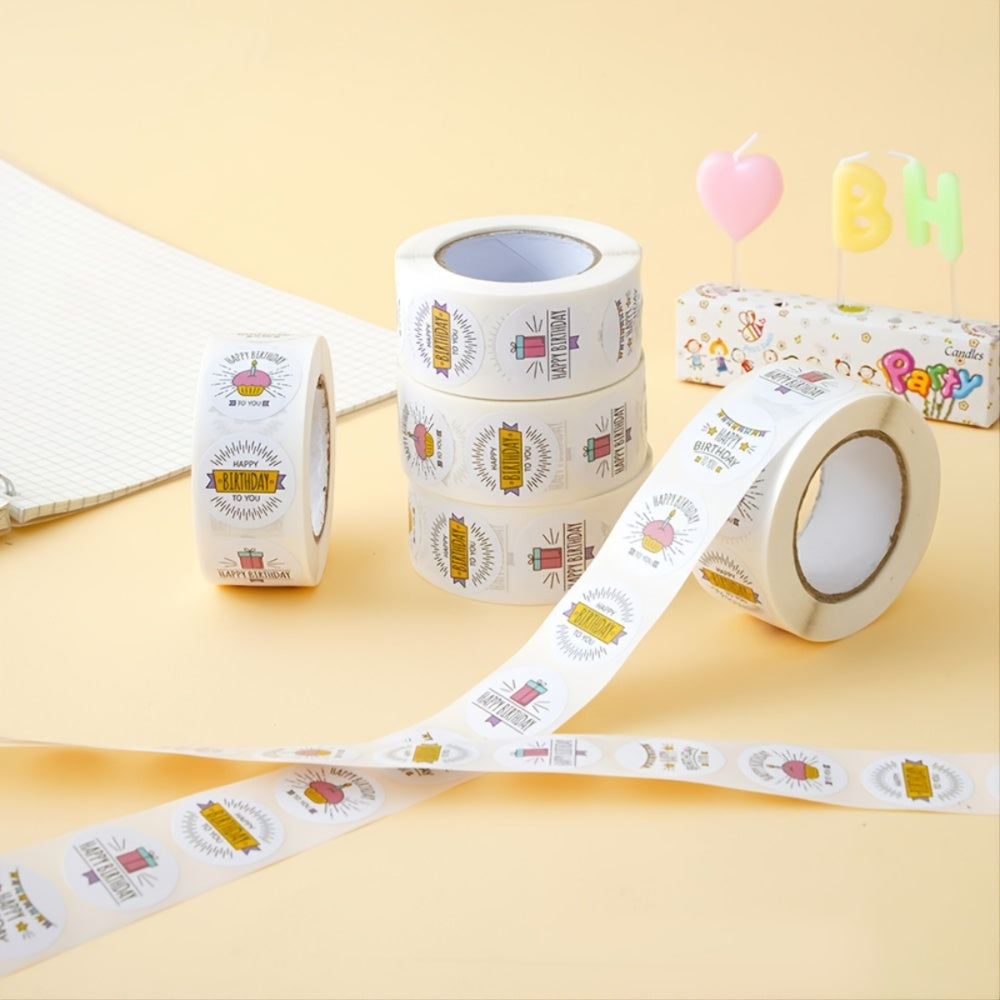 500pcs Happy Birthday Stickers Roll - 2 1inch Round Lables for Gift Wrapping DIY