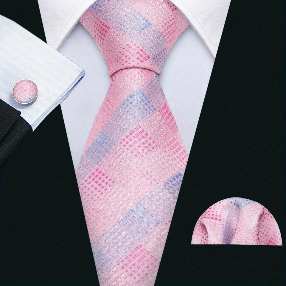 Barry Wang Men's Silk Tie Set Business Classic Check Plaid Necktie