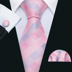 Barry Wang Men's Silk Tie Set Business Classic Check Plaid Necktie