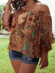Women's Plus Paisley Print Off Shoulder Summer Top