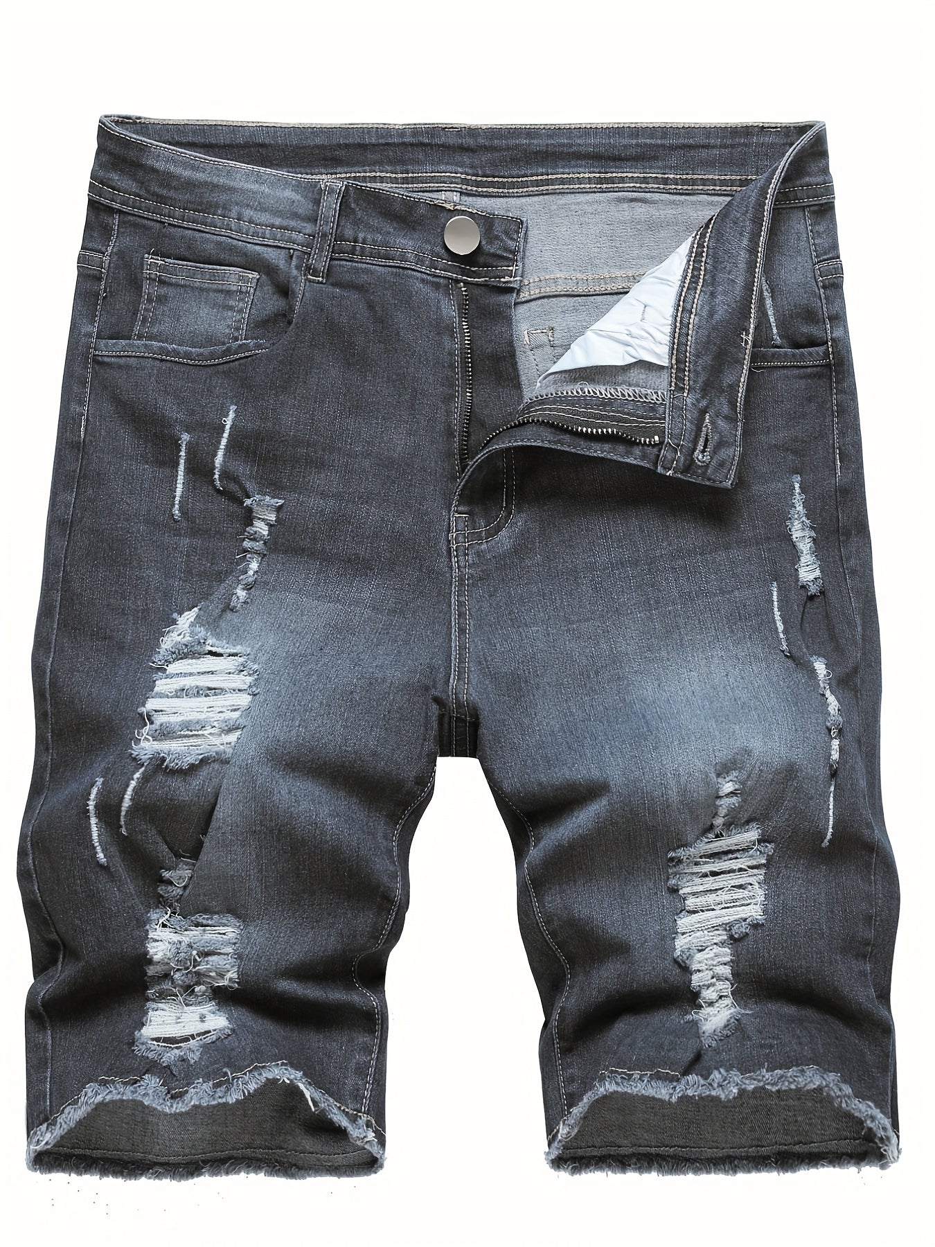 Men's Distressed Denim Shorts High Stretch Casual Street Style