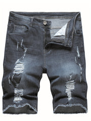 Men's Distressed Denim Shorts High Stretch Casual Street Style