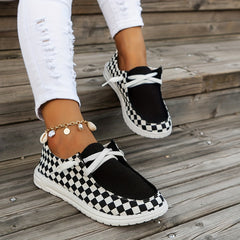 Women's Checkerboard Loafers Platform Canvas Sneakers