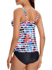Floral Panel High Waist Tankini Suit Women's Two Piece Bathing Suit