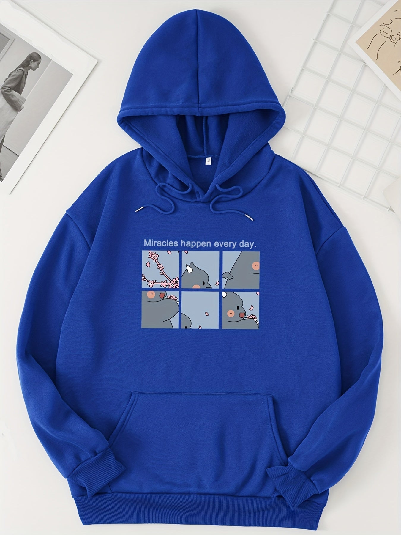 Graphic Print Kangaroo Pocket Hoodie Women's Clothing