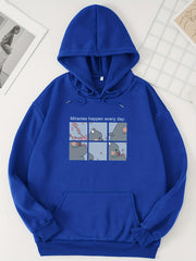 Graphic Print Kangaroo Pocket Hoodie Women's Clothing