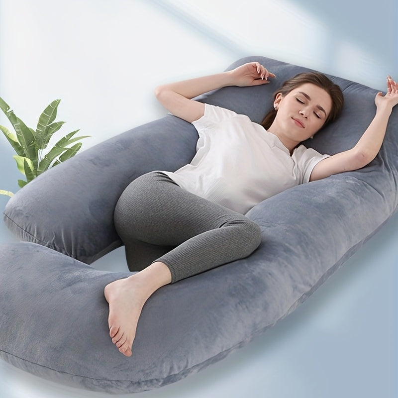 J Shaped Maternity Pillow Crystal Fleece Washable Support Abdominal Pillow