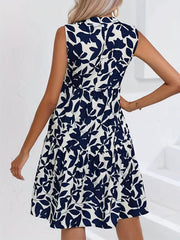 Plants Print V Neck Sleeveless Midi Dress