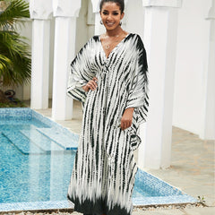 Boho Dress Tie Dye Batwing Sleeve V Neck Cover Up Dress