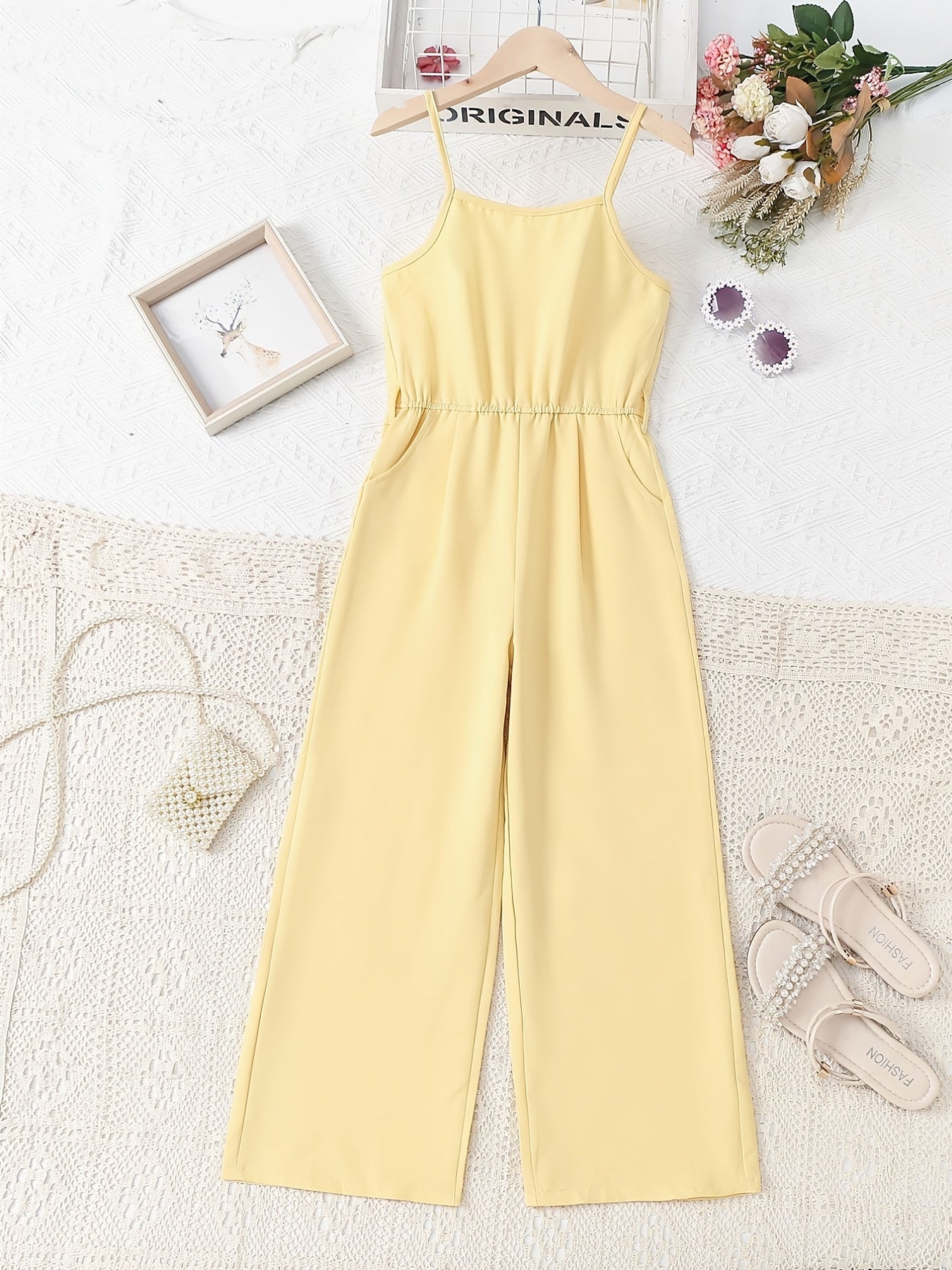 Girls' Vintage Elastic Waist Cami Jumpsuit for Holiday