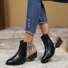 Women's Tiger Print Short Boots Side Zipper Fashionable Boots