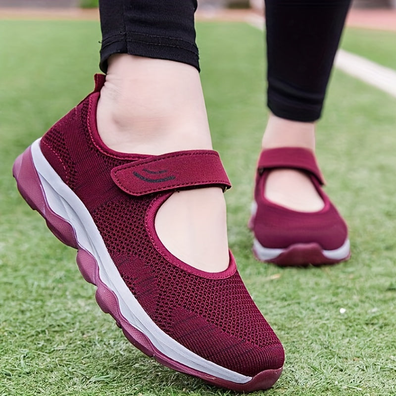 Women's Breathable Knit Sneakers Casual Hook & Loop Outdoor Shoes