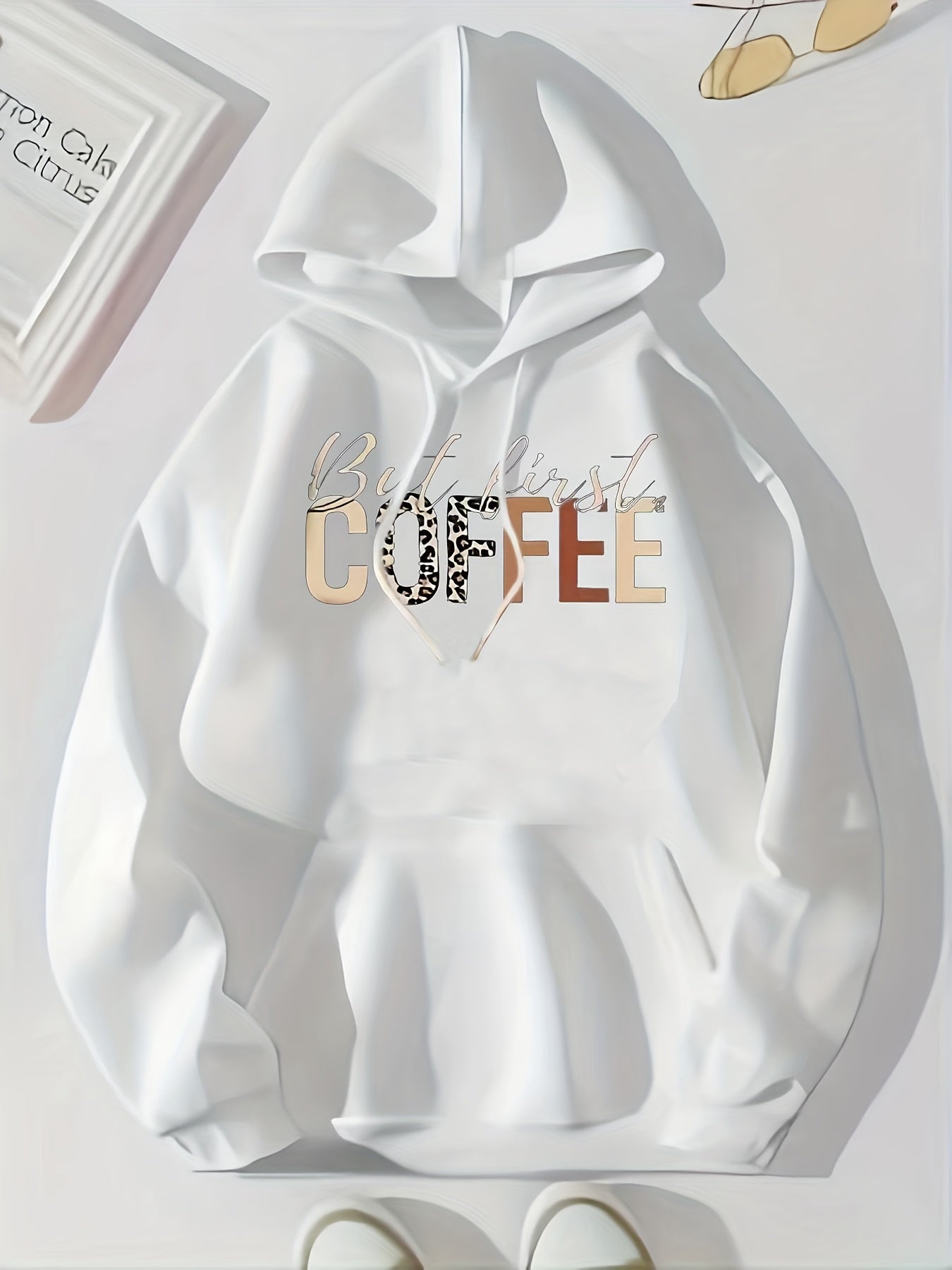 Coffee Print Kangaroo Pocket Hoodie Casual Long Sleeve Drawstring Hoodies