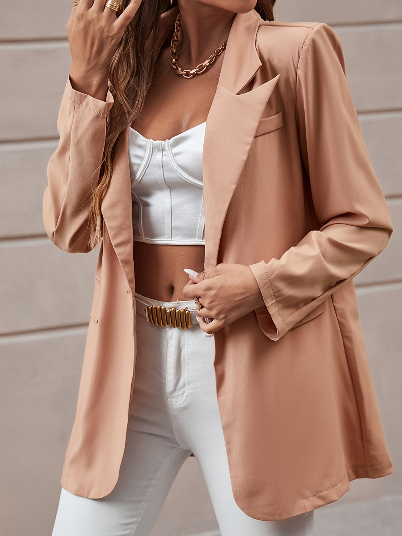 Lapel Neck Overcoat Blazer for Work - Women's Clothing