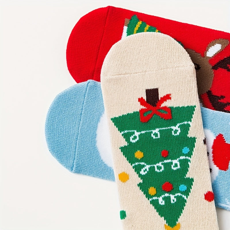 Christmas Socks For Kids Cartoon Snowman Tree Pattern Holiday Socks Boys Girls
