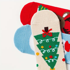 Christmas Socks For Kids Cartoon Snowman Tree Pattern Holiday Socks Boys Girls
