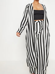Women's Plus Stripe Print Cardigan & Wide Leg Pants Outfit Set