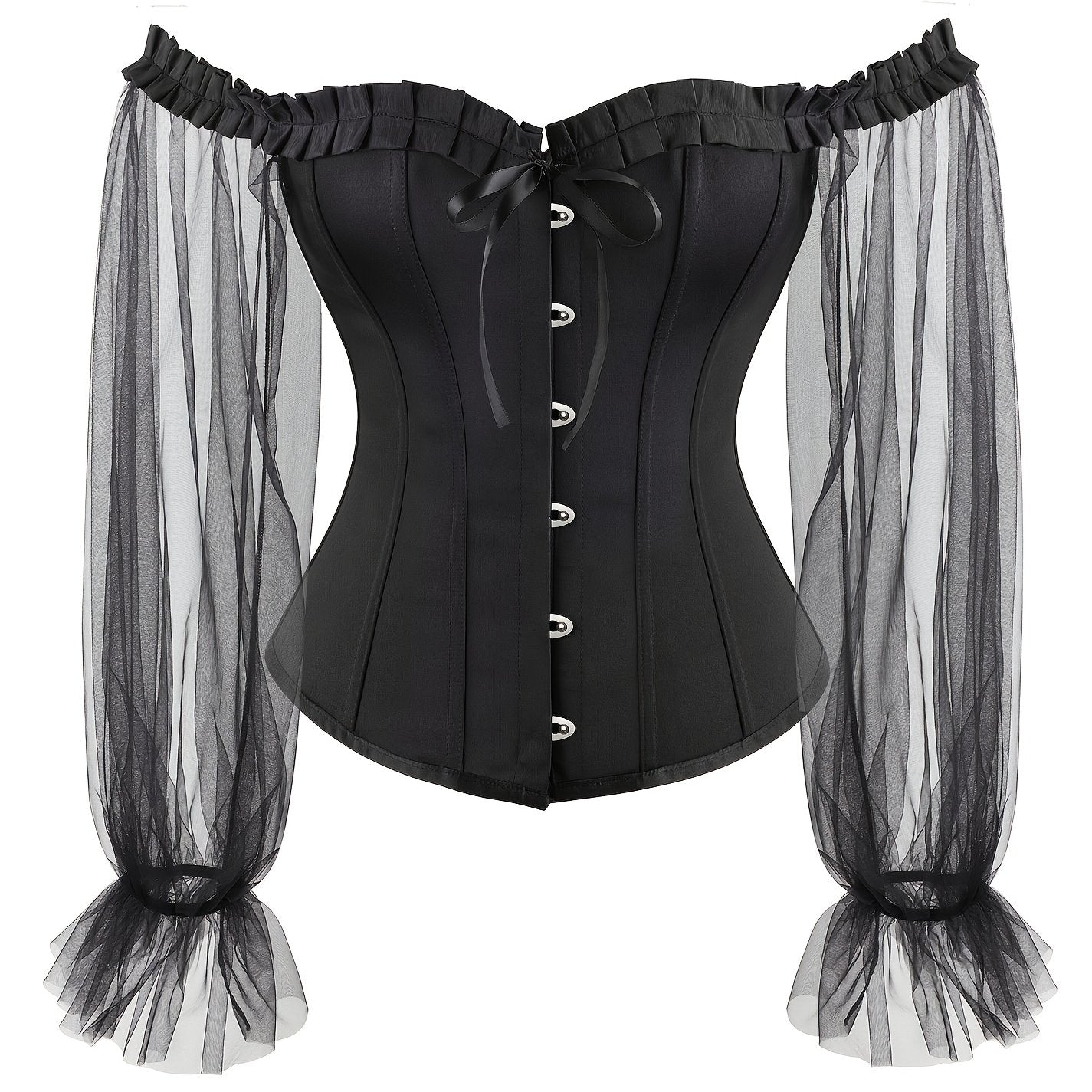 Off Shoulder Mesh Sleeve Overbust Corset Gothic Lace Bustier