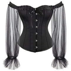 Off Shoulder Mesh Sleeve Overbust Corset Gothic Lace Bustier