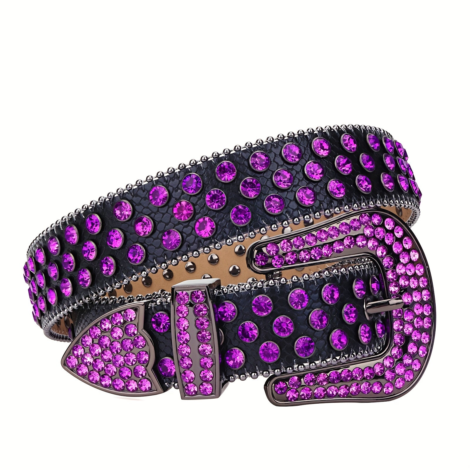 Purple Rhinestone Belt Cowboy Western Studded Hip Hop Punk Women Belts