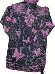 Halloween Goth Dress Women's Plus Skull Butterfly Letter Print Hooded