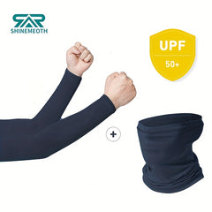 Neck Gaiter Mask & Cooling Arm Sleeves Set - UV Protection Arm Cover UPF 50