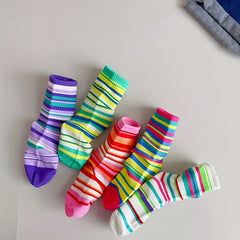 Girls Kids Cartoon Funny Boneless Socks Breathable Comfy Casual Striped Socks