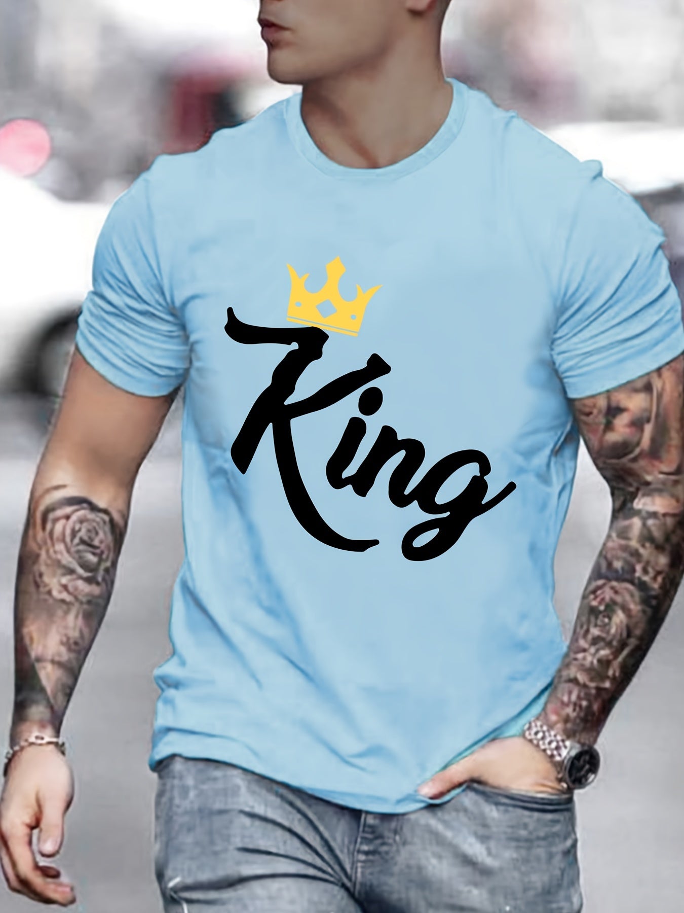 KING Print Men's Graphic Crew Neck Tee Casual Comfy Tshirt for Summer