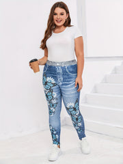 Butterfly & Denim Print High Stretch Leggings
