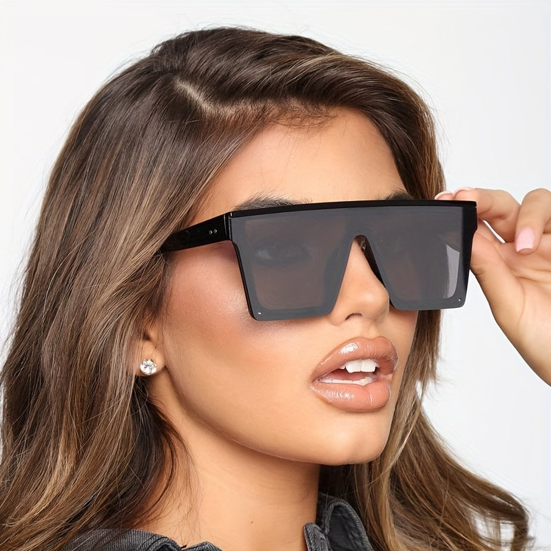 Oversized Flat Top Sunglasses Y2K Rivet Square Frame Glasses UV400