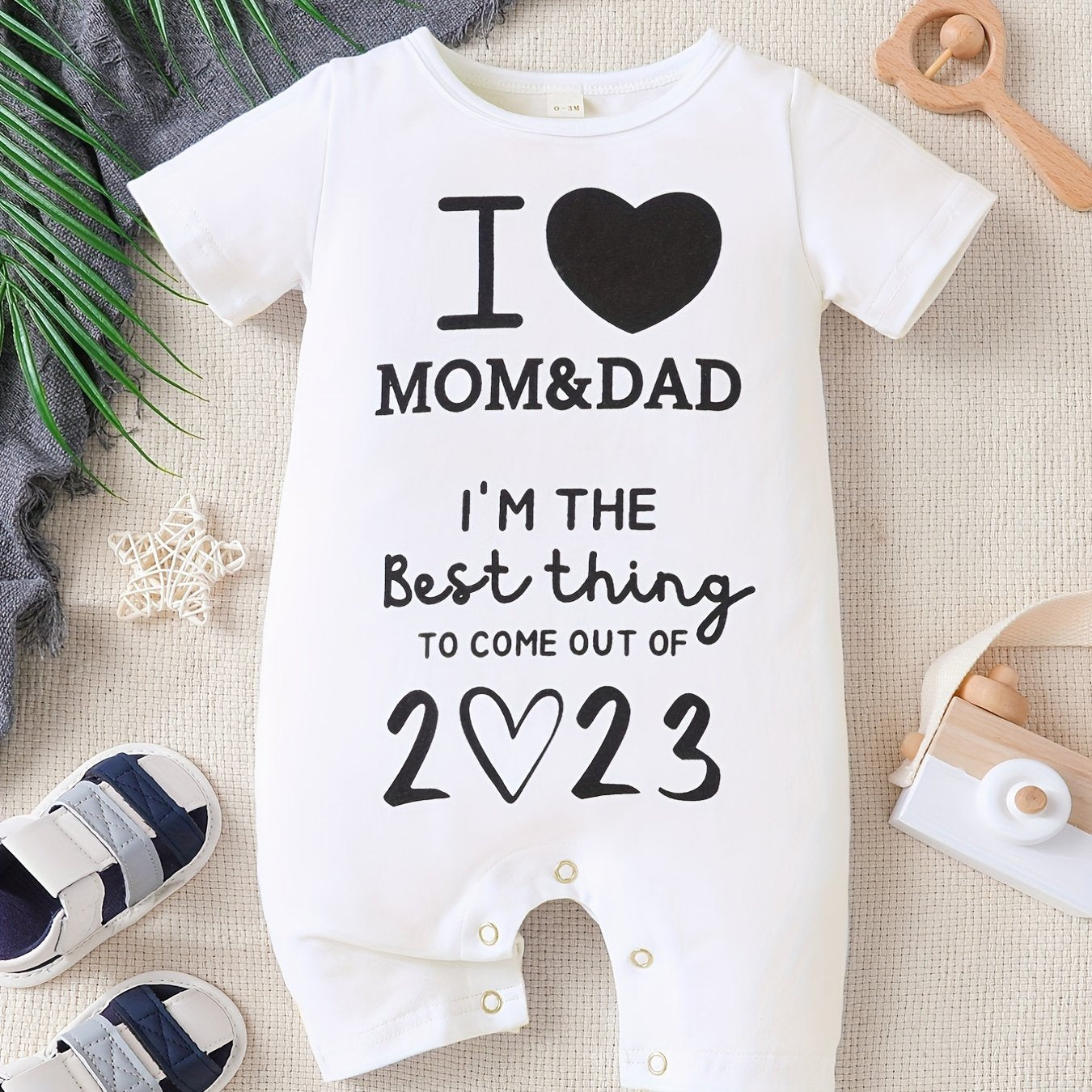 Baby I Love My Mom & Dad Printed Romper Cute Jumpsuit