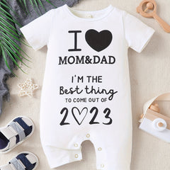 Baby I Love My Mom & Dad Printed Romper Cute Jumpsuit