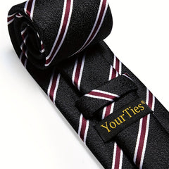 Striped Silk Necktie & Tie Clip Set for Wedding Party
