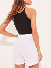 High Waist Tie Front Solid Shorts Summer Casual Shorts