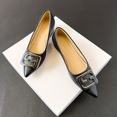 Women's Solid Pointed Toe Low Chunky Heel Slip On Shoes
