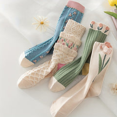 8 Pairs Floral Print Mid Tube Socks Women's Stockings