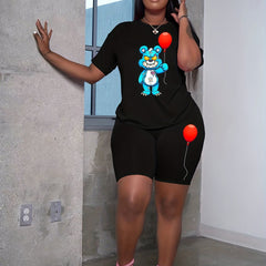 Women's Plus Balloon & Bear Print Top & Shorts Set