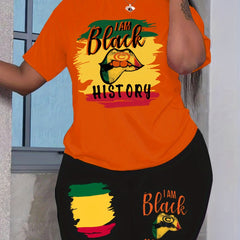 Juneteenth Graphic Print Tee & Shorts Set Plus Size