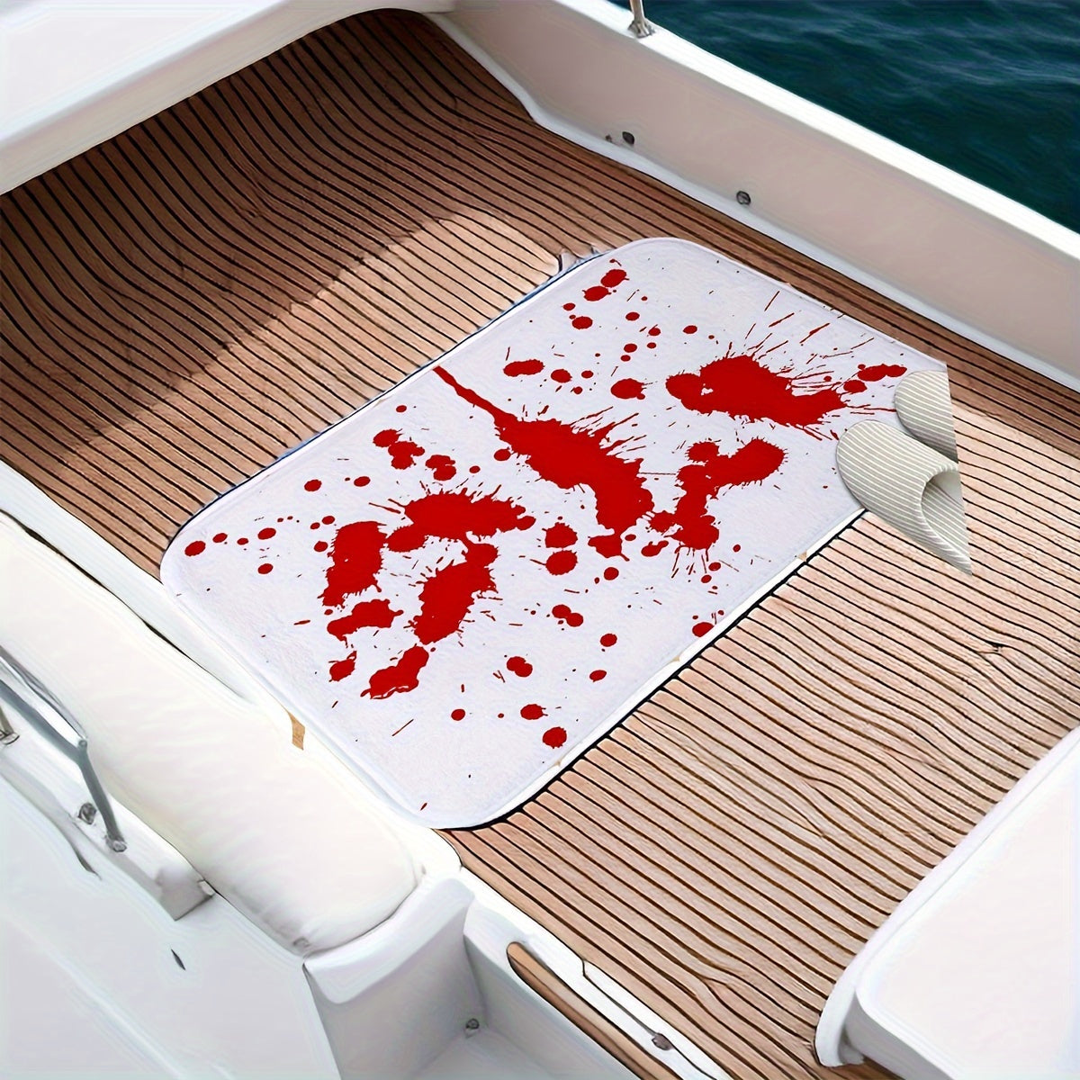 2pcs Halloween Blood Footprint Floor Mat Toilet Carpet Gothic Decor