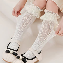 Heart Pattern Mesh Knee High Socks Soft Breathable Girls Accessories