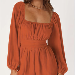 Solid Square Romper Jumpsuit Long Sleeve