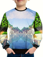Pixel Lake Print Kid's Sweatshirt Outdoor Top
