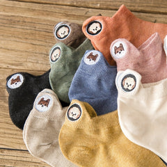 10 Pairs Women's Funny Dog Embroidered Expression Ankle Socks